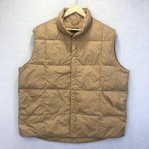 Lands' End Quilted Down Puffer Vest Mens XL Tan Warm Winter Pockets Outdoor Snap